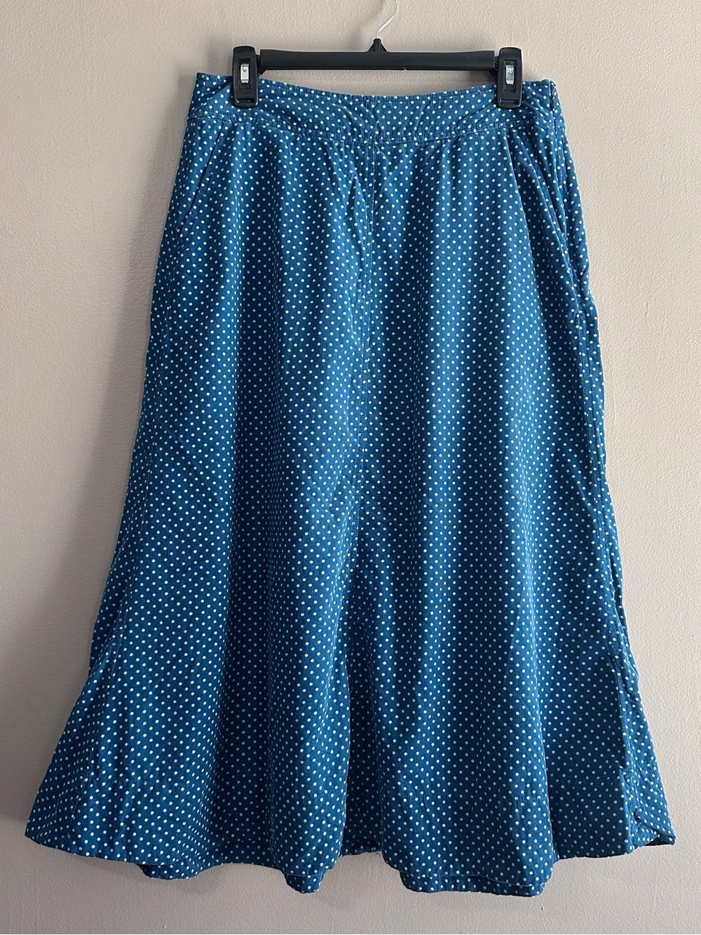 Anthropologie Vanessa Virginia Blue White Polka Dot Corduroy Midi Skirt Womens 8